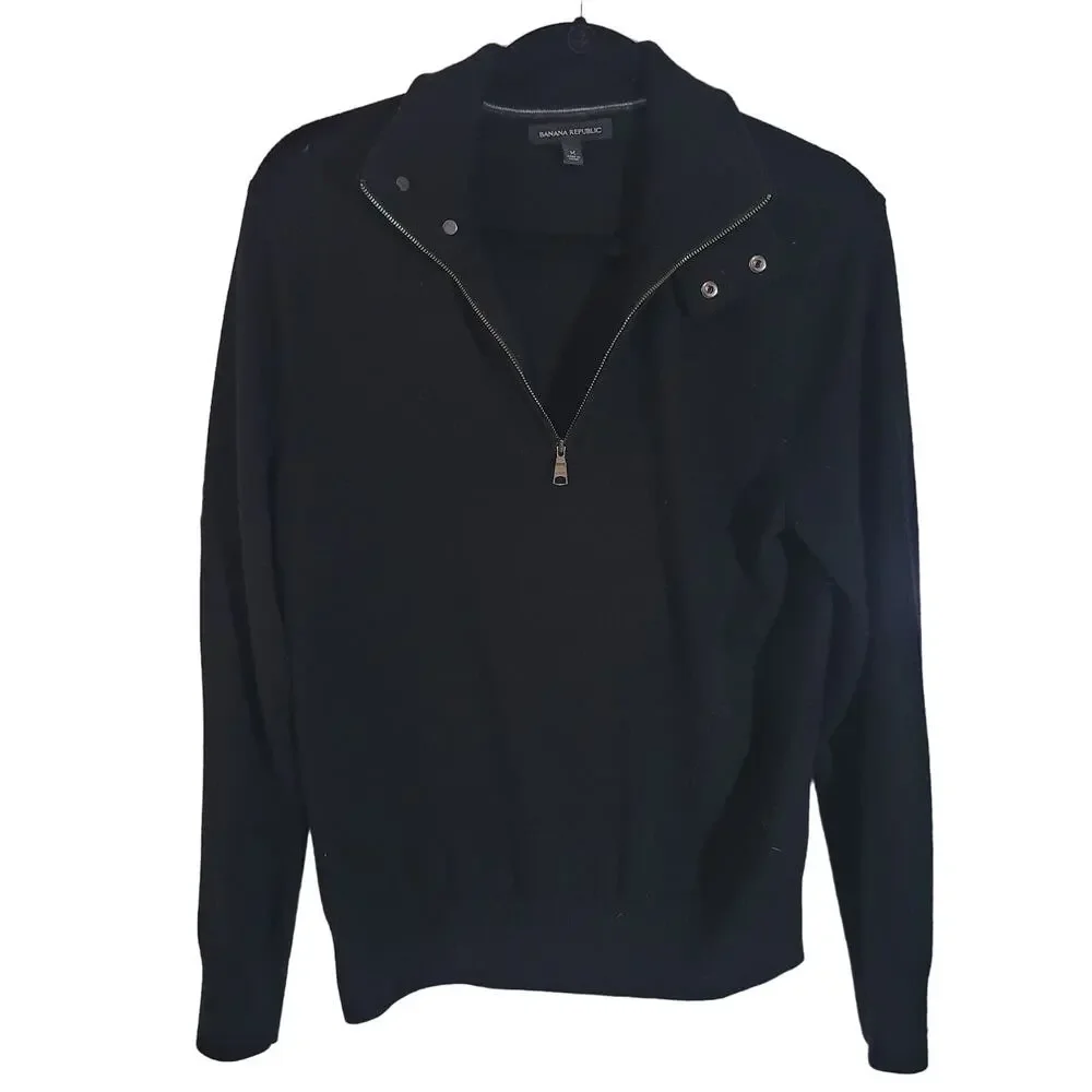 Banana Republic Size	M Merino Wool Blend Half Zip Button Collar Pullover Sweater